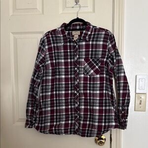 Plaid Button-Up Shirt in Red and Black